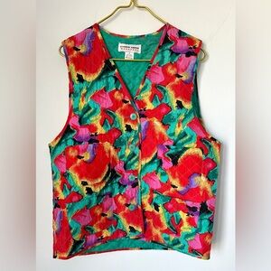 Vintage Carol Horn Workshop Retro Bright Oversized 100% Silk Vest Women’s Small